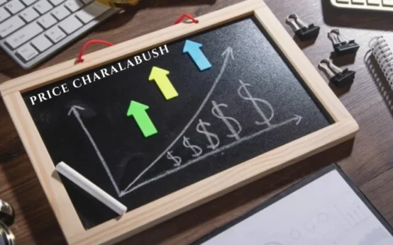 A chalkboard with an upward-trending graph illustrating price growth, with colorful arrows and dollar signs, symbolizing the concept of Price Charalabush. The image visually represents the increasing costs and trends related to Price Charalabush in the USA