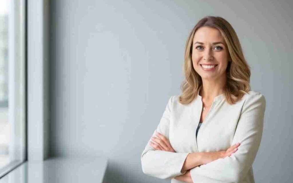 Shannon Swanick TPO strategy expert, standing confidently with arms crossed in a modern office, symbolizing business efficiency and leadership in TPO strategy