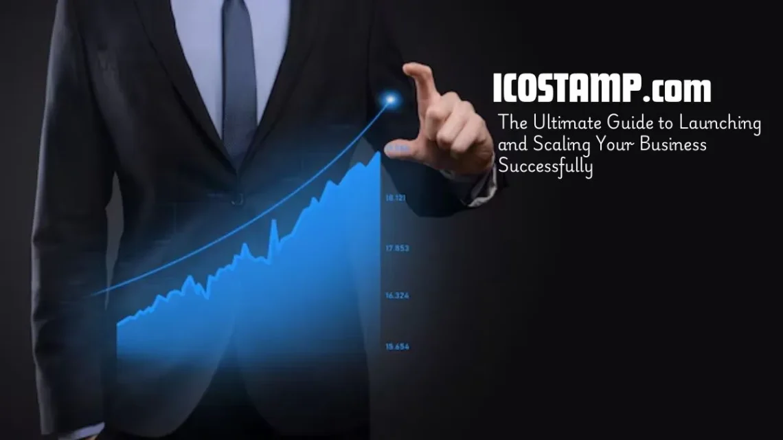 iCostamp logo with an image of a businessman interacting with a digital growth chart, symbolizing the rise of iCostamp in changing the digital world