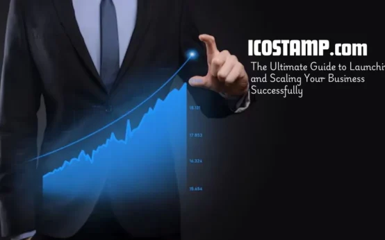 iCostamp logo with an image of a businessman interacting with a digital growth chart, symbolizing the rise of iCostamp in changing the digital world